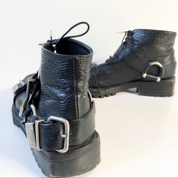 Achilles Ion Gabriel Black Leather Ankle Boots with Silver Buckles - Picture 2 of 9